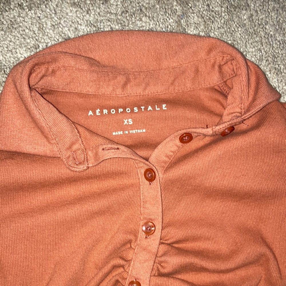Aeropostale Orange Ruched Button Down Crop Top Size xs - Picture 2 of 6